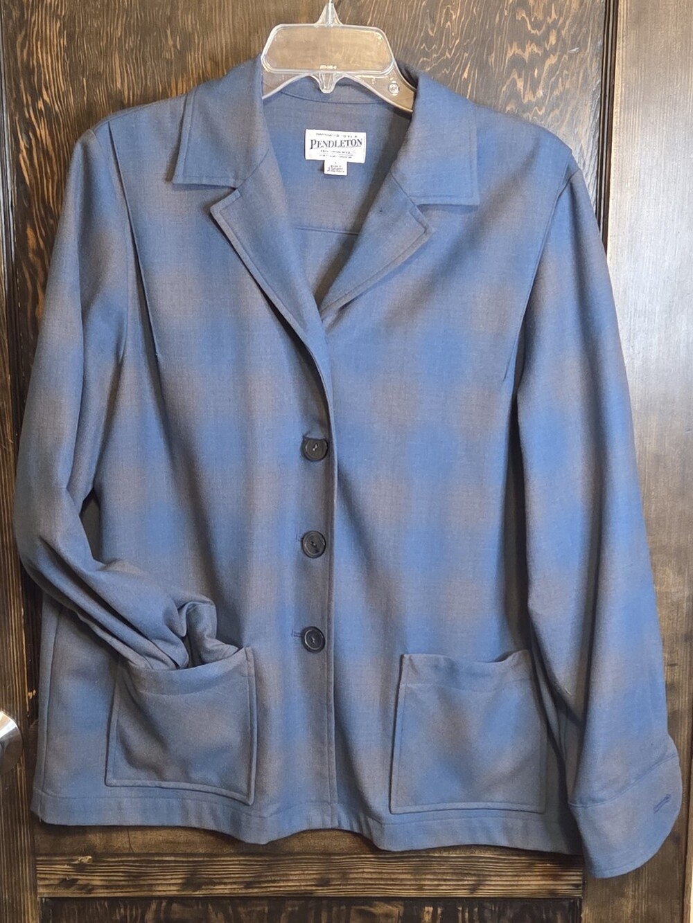 *Vntg*Pendleton '49er' Blue 100% Wool Plaid 4-Button Shirt Style Jacket Blazer